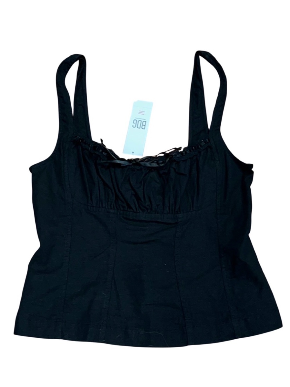 BDG Black Tank Top Zip Straps Lace Large Cami NWT Urban Outfitters Linen Blend